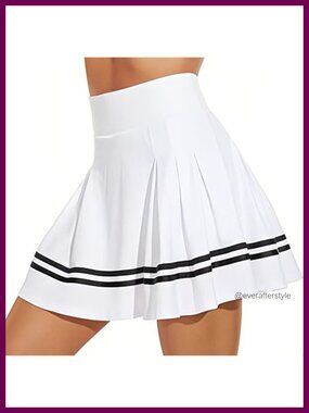Pleated Tennis Skirt Built-in Shorts Pockets High Rise Athletic Skort
